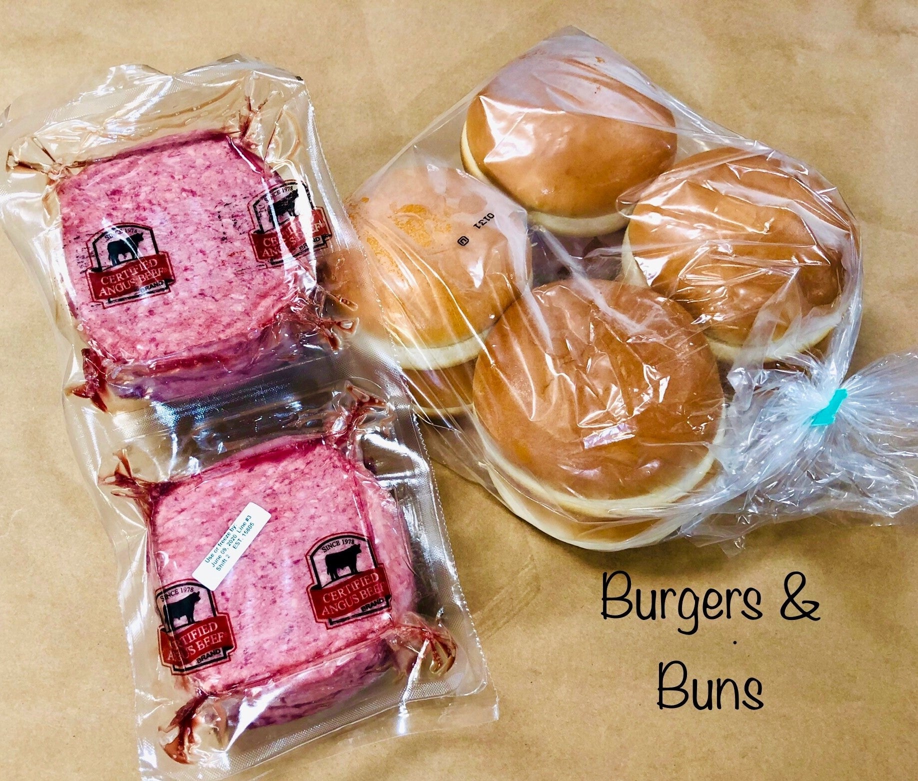 Burgers and Buns , 6/8oz. Certified Angus Beef Burgers with Buns. Buy together and save!