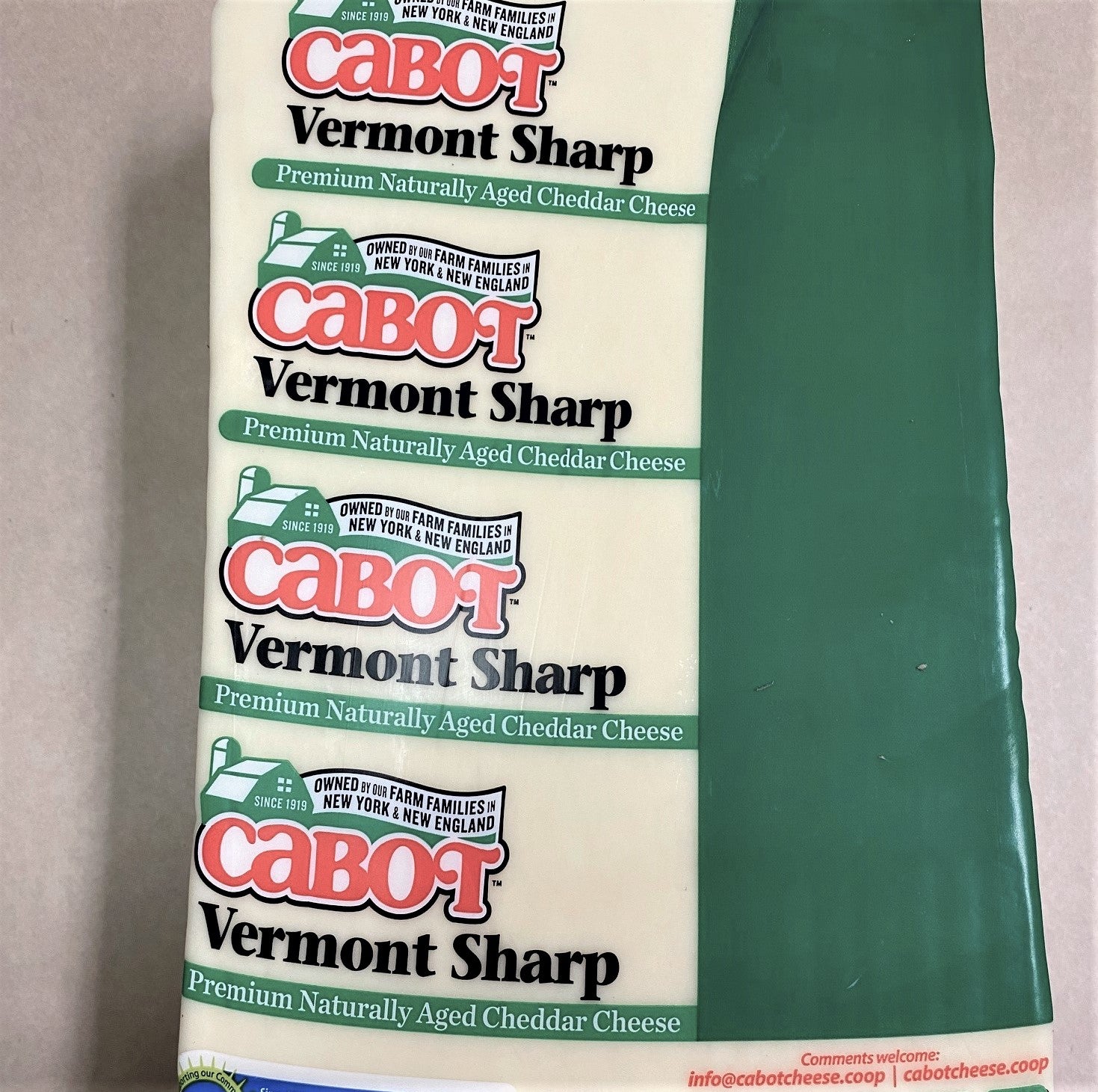 Cabot Farms Vermont Sharp White Cheddar, approximately 8 oz.